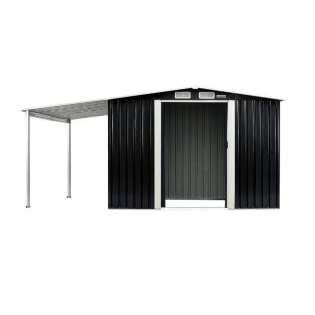 Wallaroo 10x8ft Zinc Steel Garden Shed with Open Storage - Black Image 2