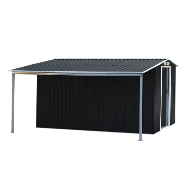 Wallaroo 10x8ft Zinc Steel Garden Shed with Open Storage - Black Image 5