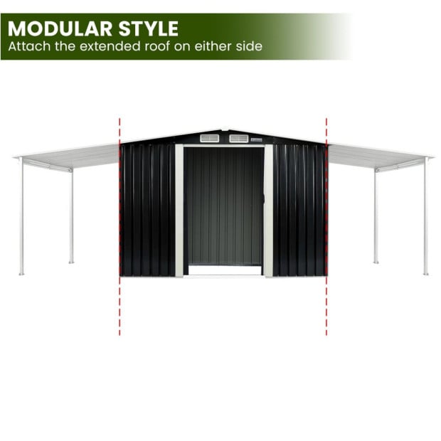 Wallaroo 10x8ft Zinc Steel Garden Shed with Open Storage - Black Image 6