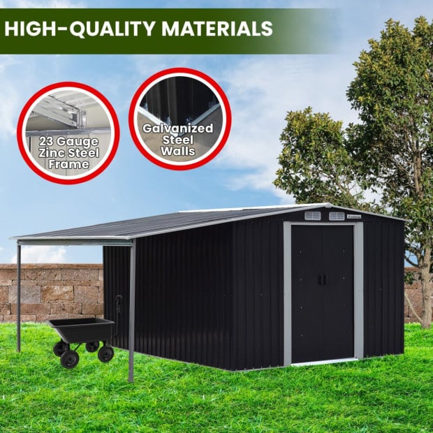 Wallaroo 10x8ft Zinc Steel Garden Shed with Open Storage - Black Image 9