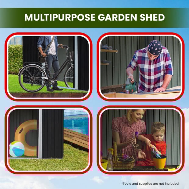 Wallaroo 10x8ft Zinc Steel Garden Shed with Open Storage - Black Image 10