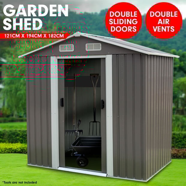 Wallaroo 4ft x 6ft Garden Shed Spire Roof Outdoor Storage Shelter - Grey