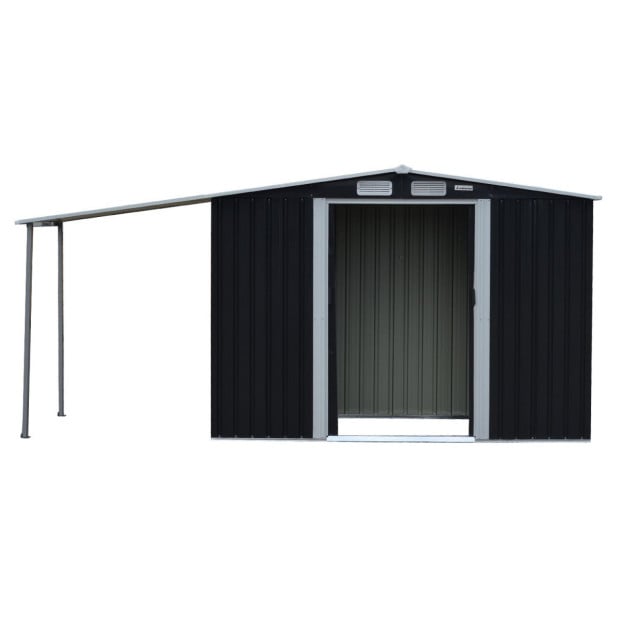 Wallaroo 4x8ft Zinc Steel Garden Shed with Open Storage - Black Image 2
