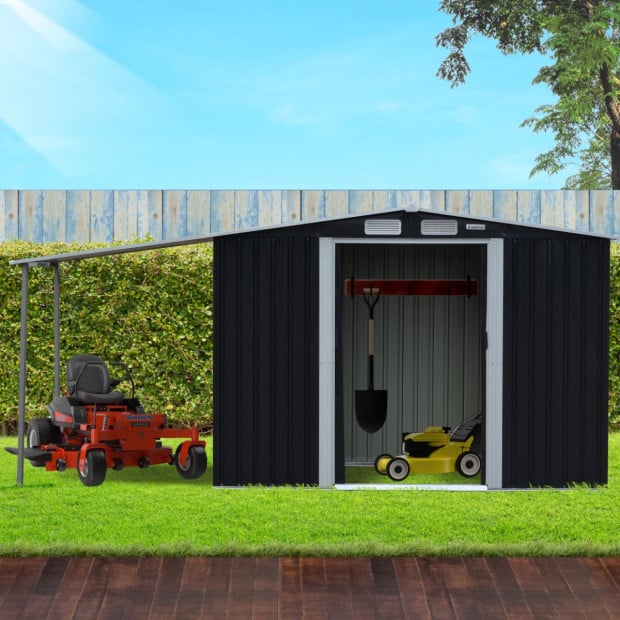Wallaroo 4x8ft Zinc Steel Garden Shed with Open Storage - Black Image 11