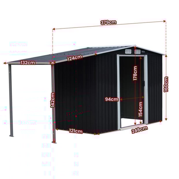 Wallaroo 4x8ft Zinc Steel Garden Shed with Open Storage - Black Image 3
