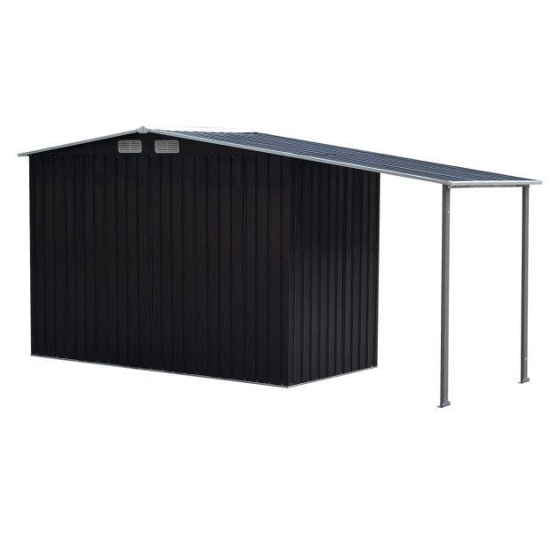 Wallaroo 4x8ft Zinc Steel Garden Shed with Open Storage - Black Image 5