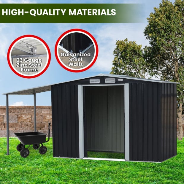 Wallaroo 4x8ft Zinc Steel Garden Shed with Open Storage - Black Image 9