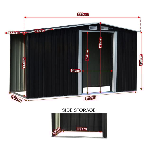 Wallaroo Garden Shed with Semi-Close Storage 4*8FT - Black Image 3