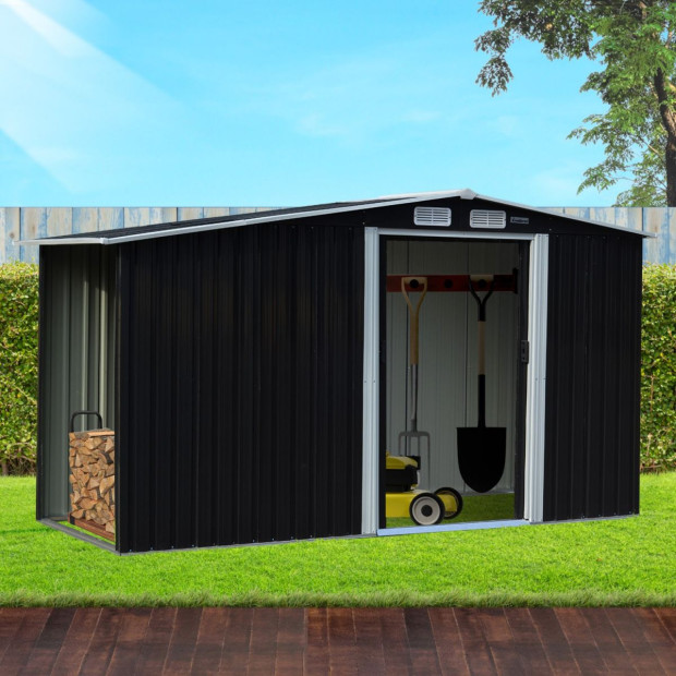 Wallaroo Garden Shed with Semi-Close Storage 4*8FT - Black Image 10