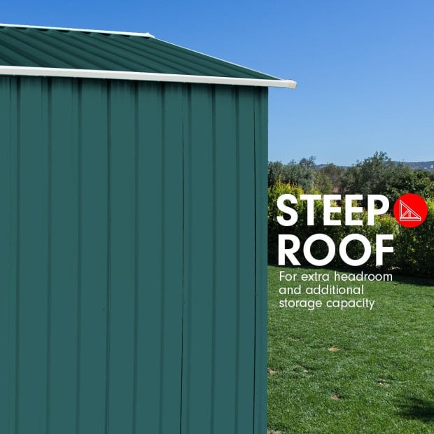 Wallaroo 6ft x 8ft Garden Shed Spire Roof Outdoor Storage Shelter - Green Image 6