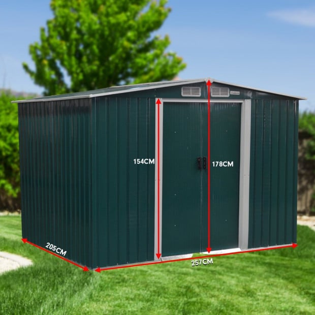 Wallaroo 6ft x 8ft Garden Shed Spire Roof Outdoor Storage Shelter - Green Image 8