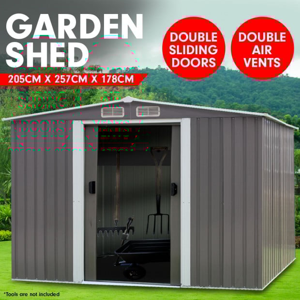 Wallaroo 6ft x 8ft Garden Shed Spire Roof Outdoor Storage Shelter - Grey