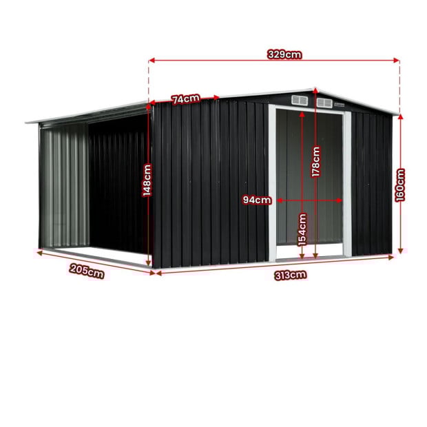Wallaroo Garden Shed with Semi-Close Storage 6*8FT - Black Image 3
