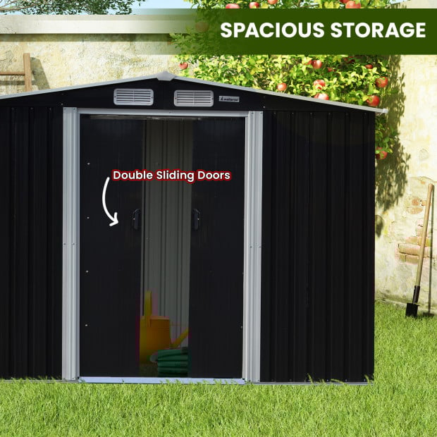 Wallaroo Garden Shed with Semi-Closed Storage 10x8FT - Black Image 6