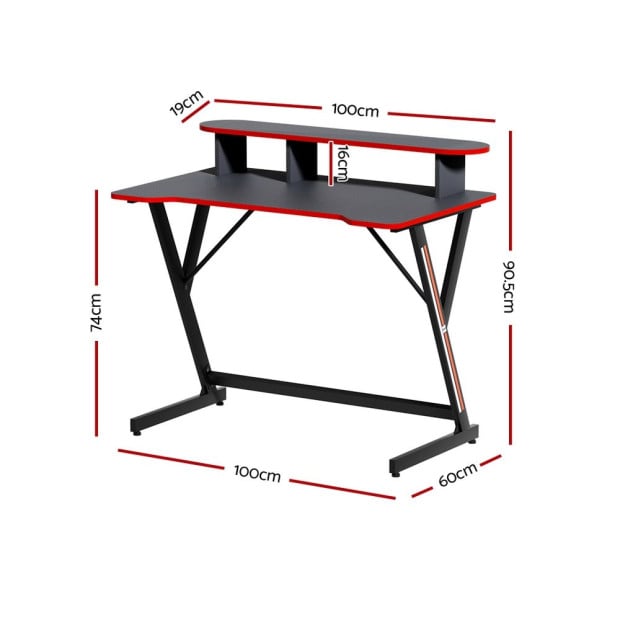 Gaming Desk Computer Table 2-tiers Storage Study Home Ofiice 100cm Image 2