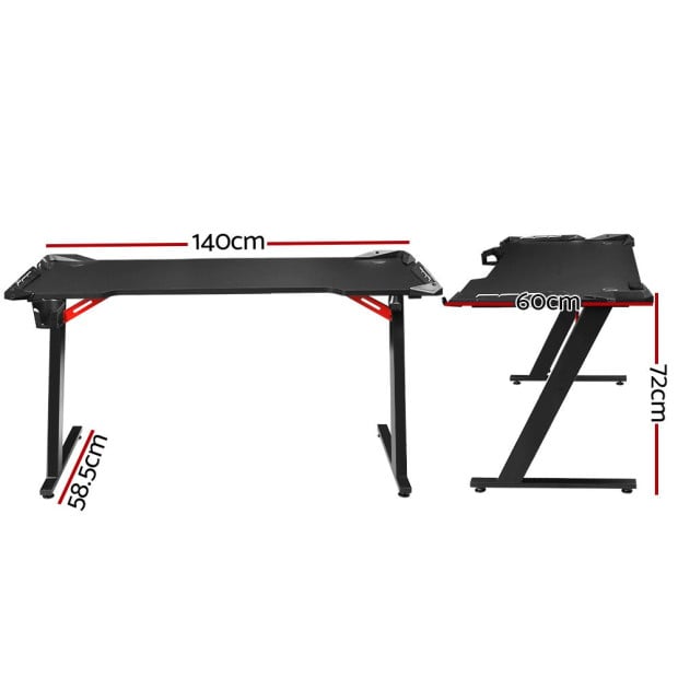 Gaming Desk Computer Desks Table Study Home Ofiice Rgb Led Light 140cm Image 2