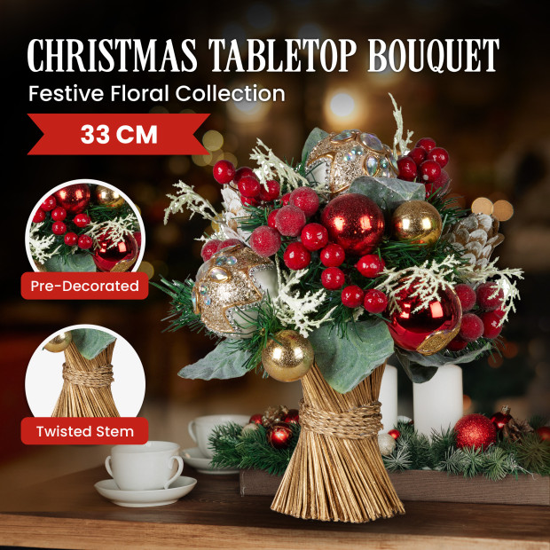 Festive Floral Bouquet Tabletop Christmas Decoration - 33cm