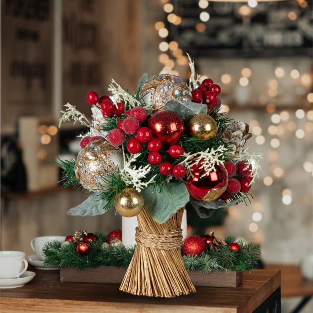 Festive Floral Bouquet Tabletop Christmas Decoration - 33cm Image 6