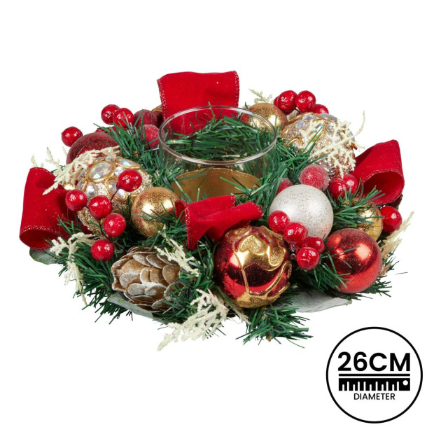 Christmas Festive Floral Centrepiece with Glass Candle Holder - 26cm Image 4