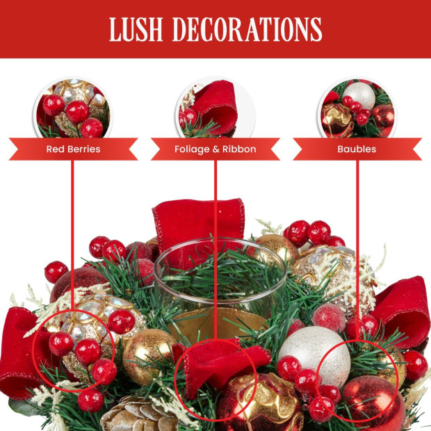 Christmas Festive Floral Centrepiece with Glass Candle Holder - 26cm Image 5