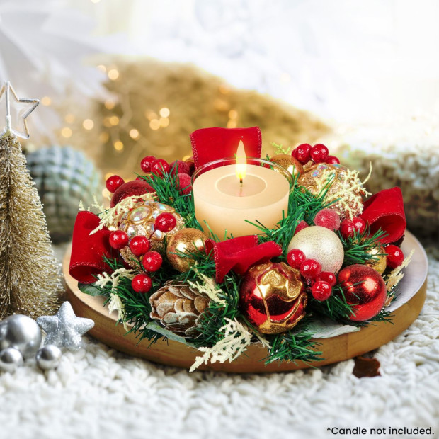 Christmas Festive Floral Centrepiece with Glass Candle Holder - 26cm Image 6