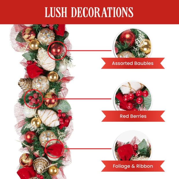Festive Floral Christmas Garland - 100cm Image 5