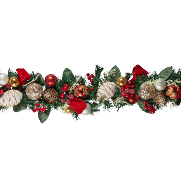 Festive Floral Christmas Garland - 185cm Image 2