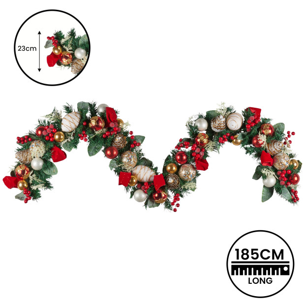 Festive Floral Christmas Garland - 185cm Image 4