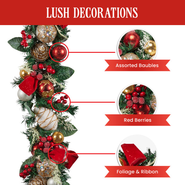 Festive Floral Christmas Garland - 185cm Image 5