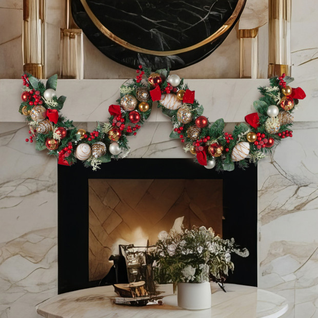 Festive Floral Christmas Garland - 185cm Image 6