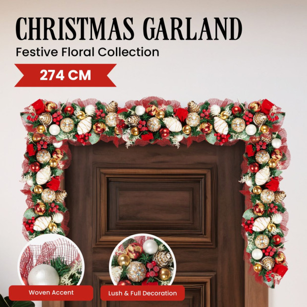 Festive Floral Christmas Garland - 274cm