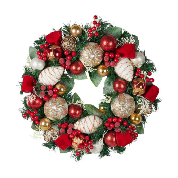 Festive Floral Christmas Wreath - 56cm Image 2
