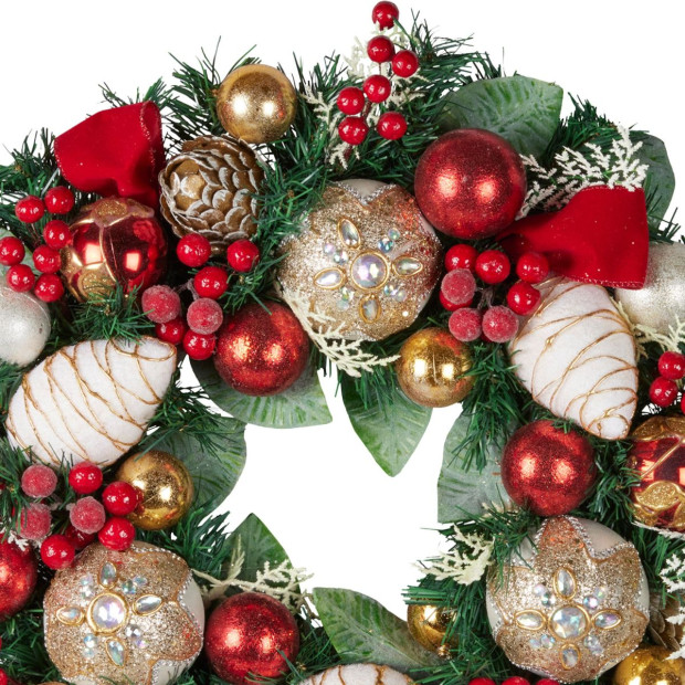 Festive Floral Christmas Wreath - 56cm Image 3