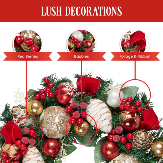 Festive Floral Christmas Wreath - 56cm Image 5