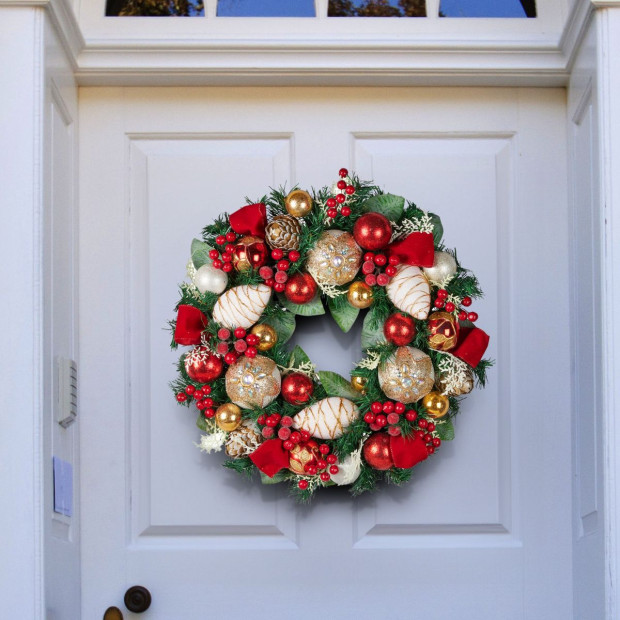 Festive Floral Christmas Wreath - 56cm Image 6