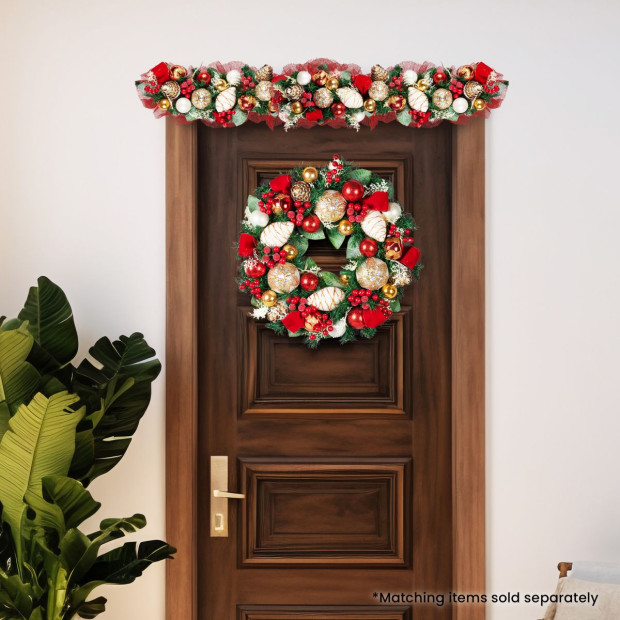 Festive Floral Christmas Wreath - 56cm Image 8