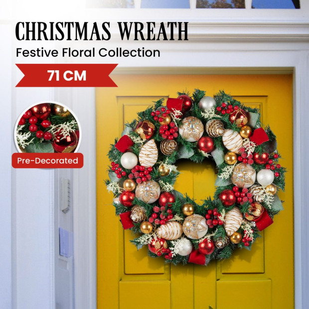 Festive Floral Large Christmas Wreath - 71cm