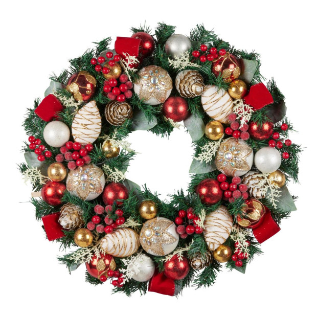 Festive Floral Large Christmas Wreath - 71cm Image 2