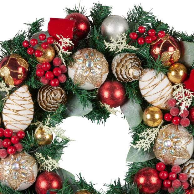 Festive Floral Large Christmas Wreath - 71cm Image 3