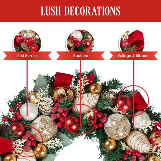 Festive Floral Large Christmas Wreath - 71cm Image 5