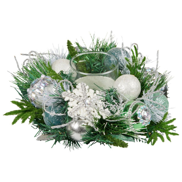 Christmas Mint Luxe Centrepiece with Hurricane Glass - 26cm Image 2