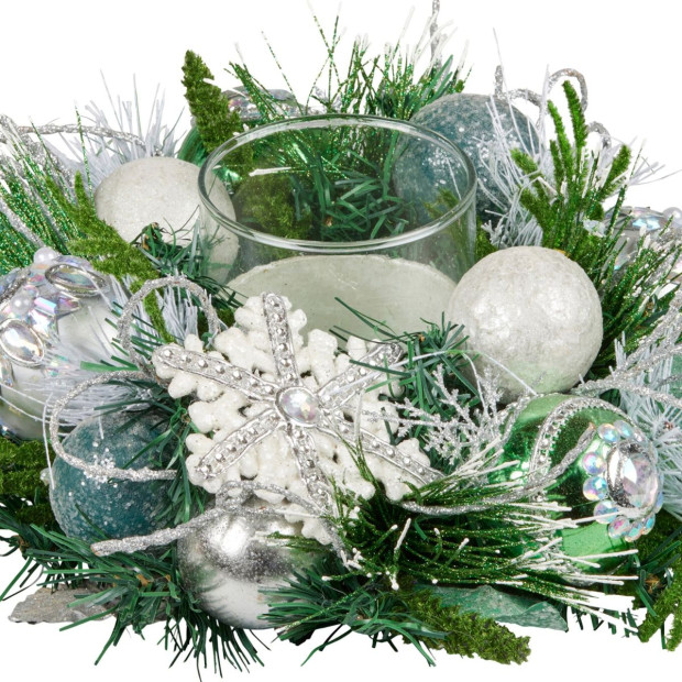 Christmas Mint Luxe Centrepiece with Hurricane Glass - 26cm Image 3