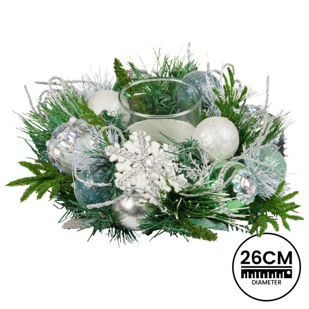 Christmas Mint Luxe Centrepiece with Hurricane Glass - 26cm Image 4