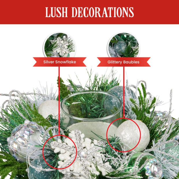 Christmas Mint Luxe Centrepiece with Hurricane Glass - 26cm Image 5