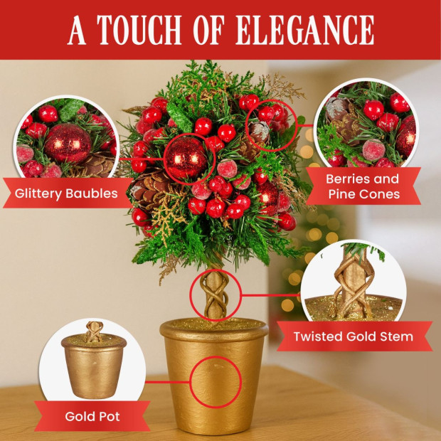 Christabelle 36cm Christmas Tabletop Topiary - Berries & Baubles Image 7