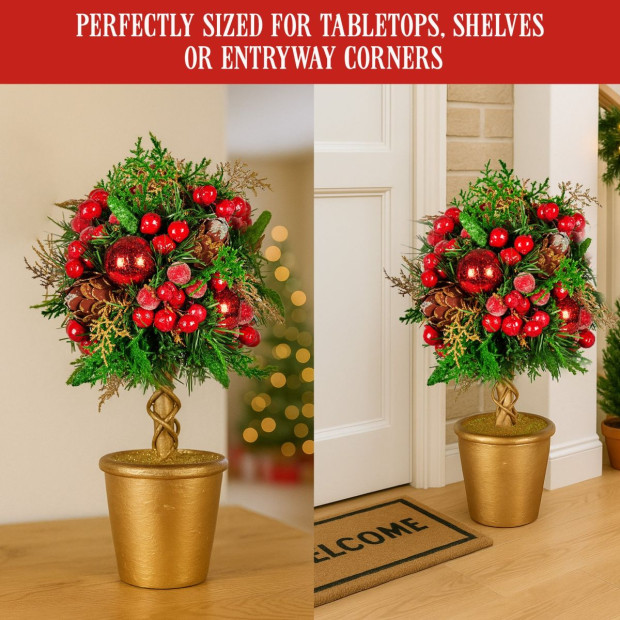 Christabelle 36cm Christmas Tabletop Topiary - Berries & Baubles Image 8