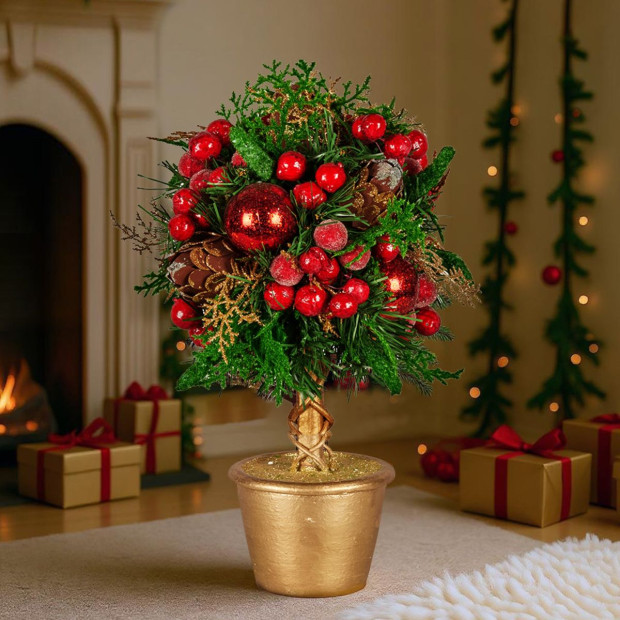 Christabelle 36cm Christmas Tabletop Topiary - Berries & Baubles Image 10