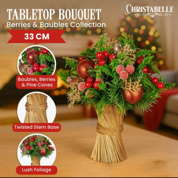 Christabelle 33cm Christmas Bouquet - Berries & Baubles
