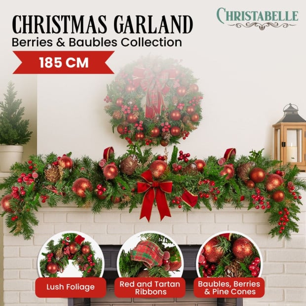 Christabelle 185cm Christmas Garland - Berries & Baubles