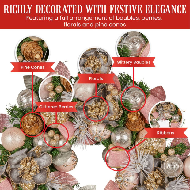 Christabelle 71cm Christmas Wreath - Christmas Blush Image 6